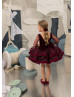 Burgundy Velvet Tulle Pearls Embellished Flower Girl Dress Burgundy Velvet Tulle Pearls Embellished Flower Girl Dress
